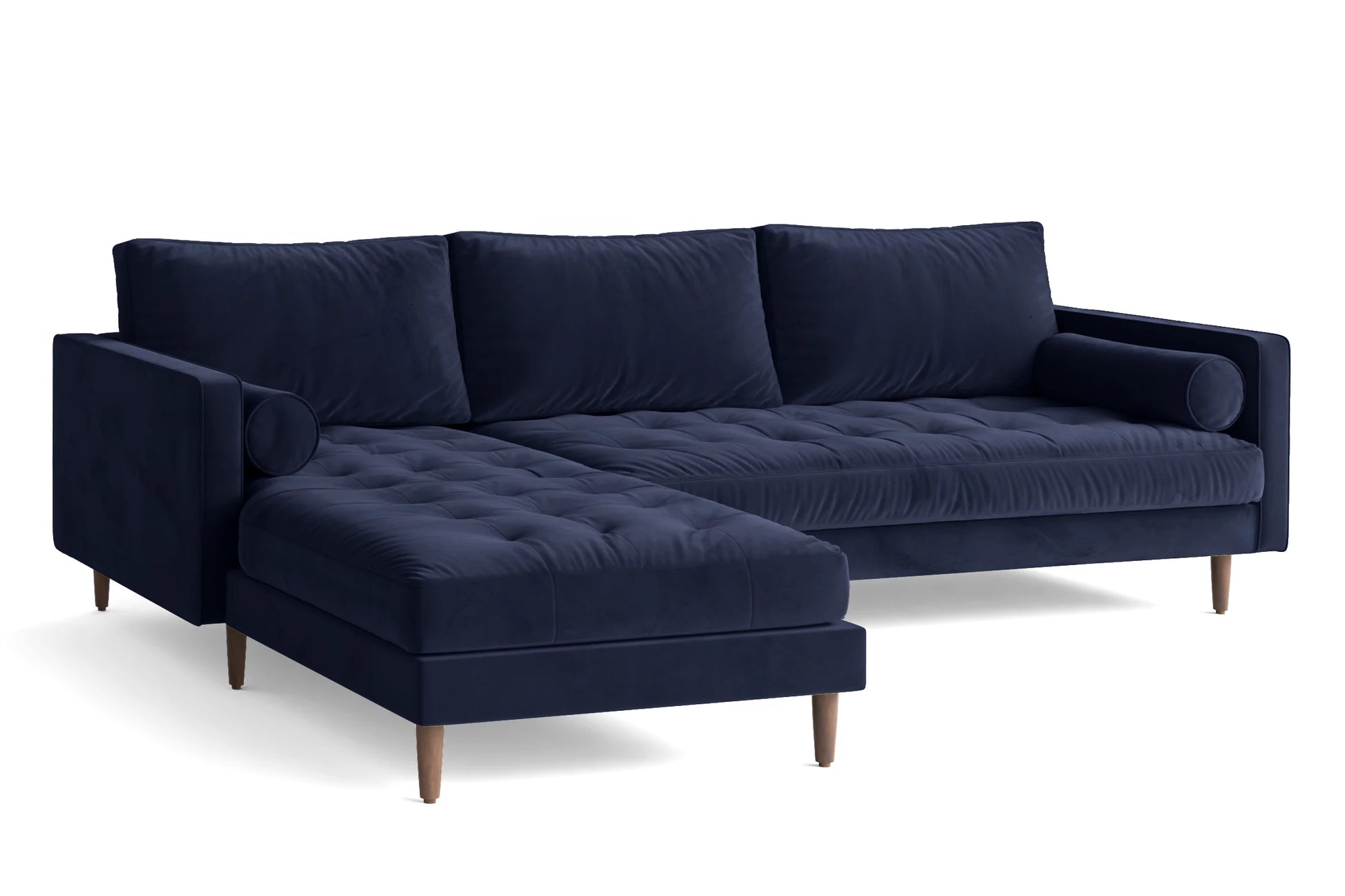 Gela 3 Seater Left Hand Facing Chaise Lounge Corner Sofa Dark Blue Velvet