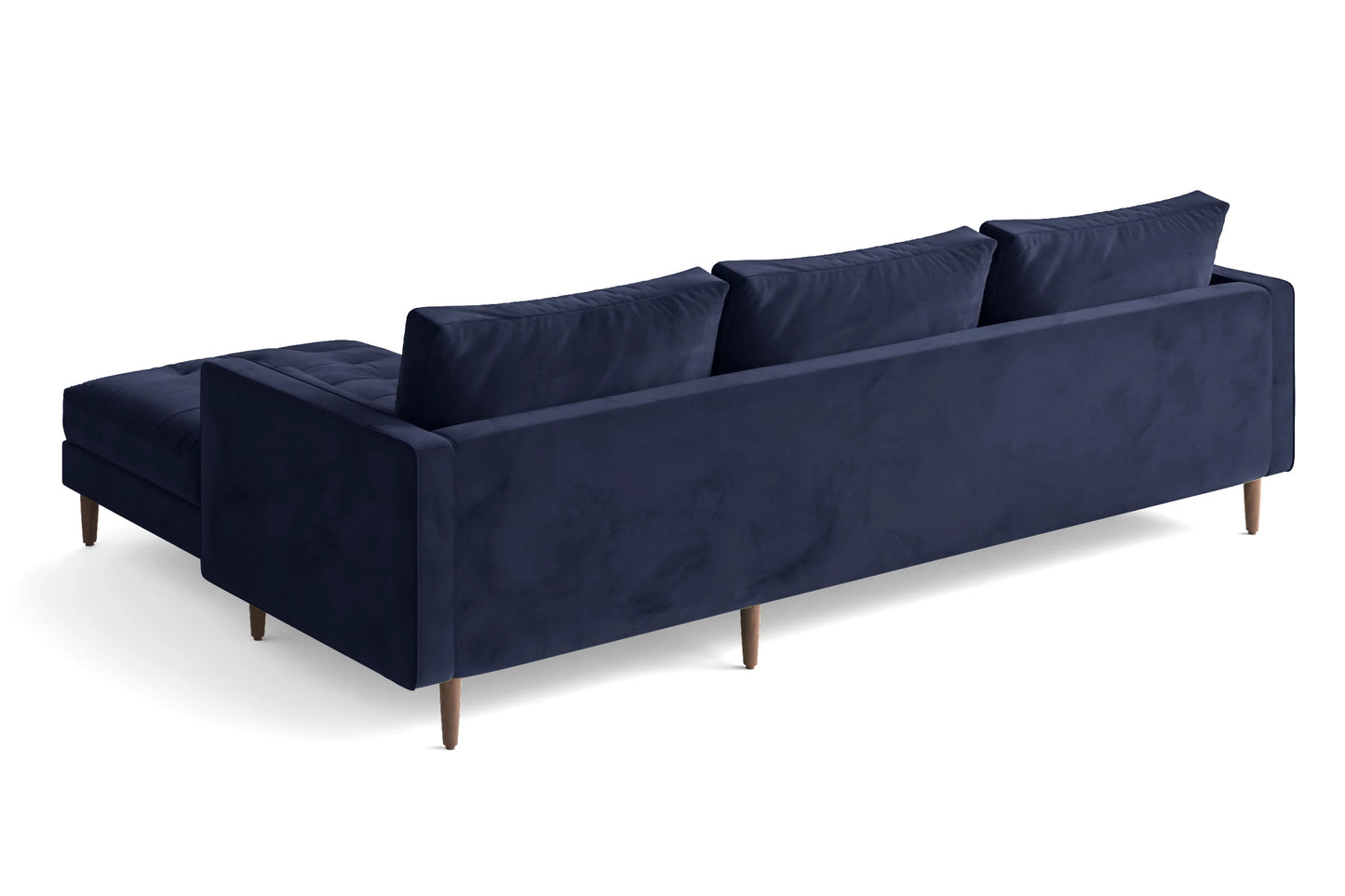 Gela 3 Seater Left Hand Facing Chaise Lounge Corner Sofa Dark Blue Velvet