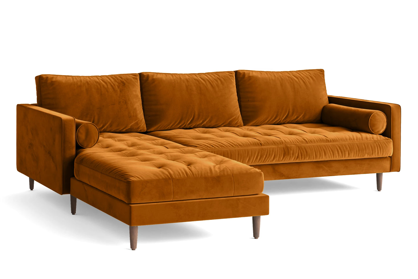 Gela 3 Seater Left Hand Facing Chaise Lounge Corner Sofa Gold Velvet