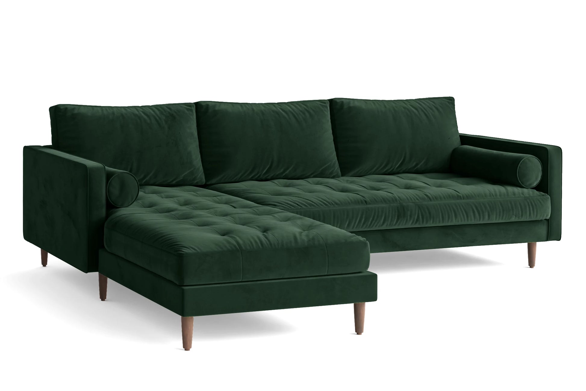 Gela 3 Seater Left Hand Facing Chaise Lounge Corner Sofa Green Velvet