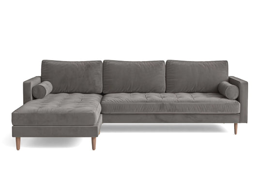 Gela 3 Seater Left Hand Facing Chaise Lounge Corner Sofa Grey Velvet