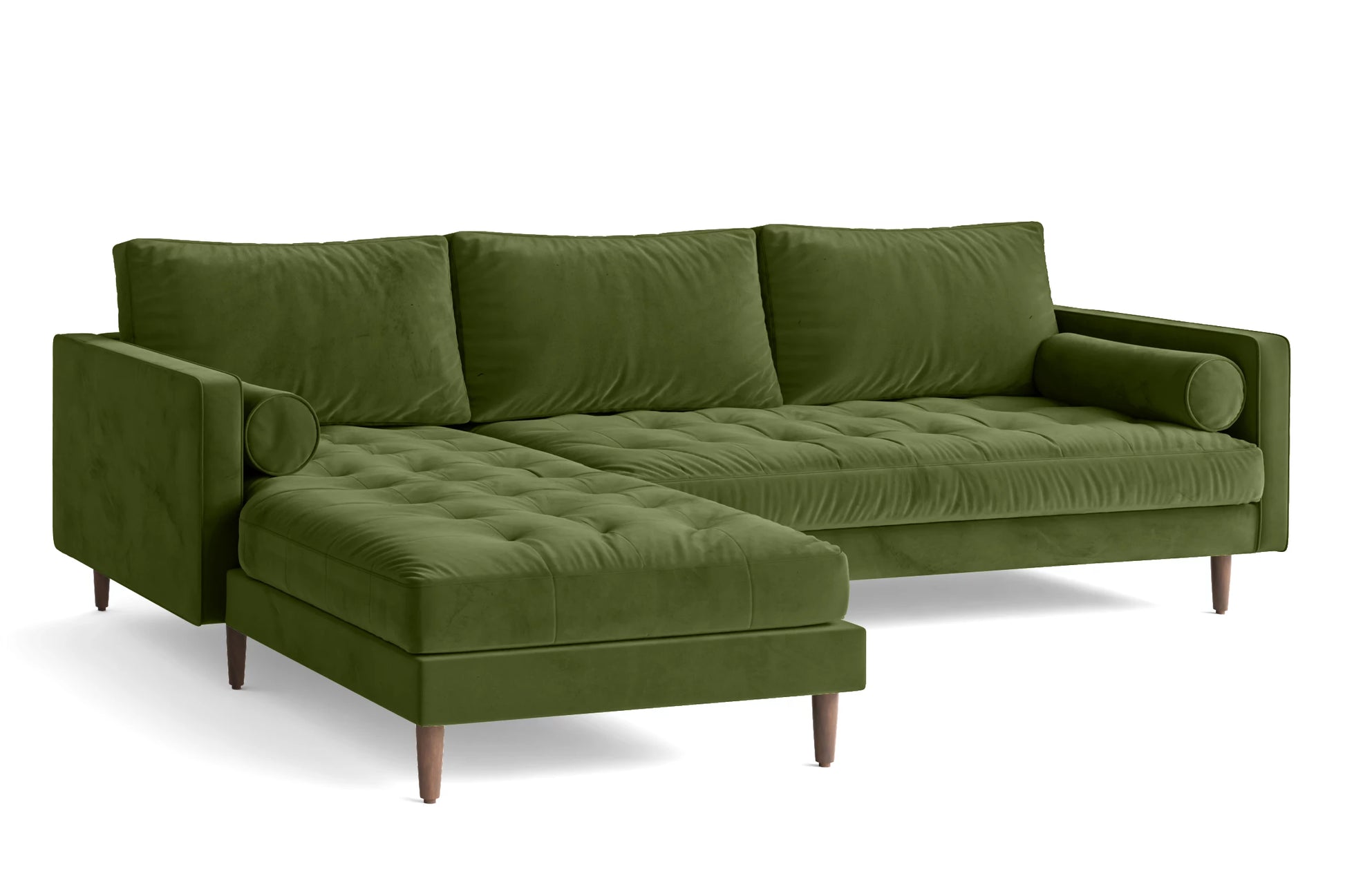 Gela 3 Seater Left Hand Facing Chaise Lounge Corner Sofa Lime Velvet