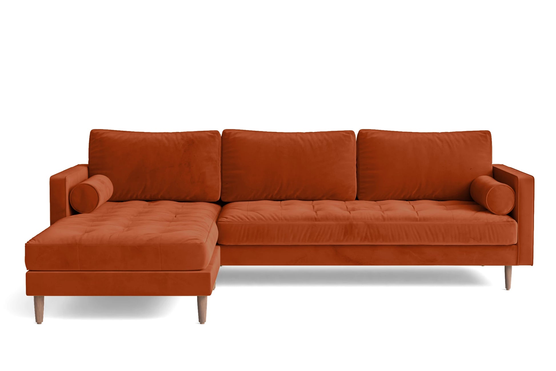 Gela 3 Seater Left Hand Facing Chaise Lounge Corner Sofa Orange Velvet