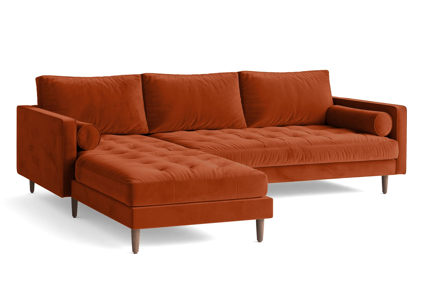 Gela 3 Seater Left Hand Facing Chaise Lounge Corner Sofa Orange Velvet