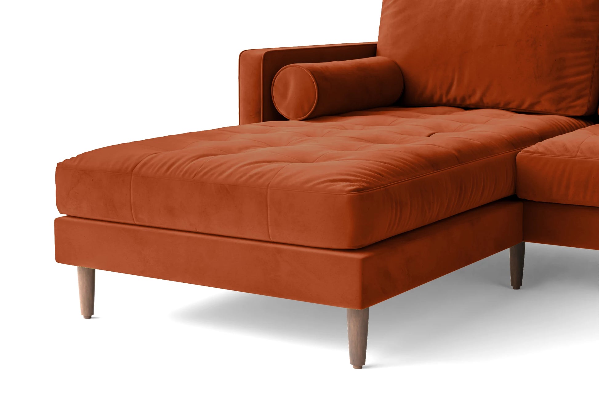 Gela 3 Seater Left Hand Facing Chaise Lounge Corner Sofa Orange Velvet