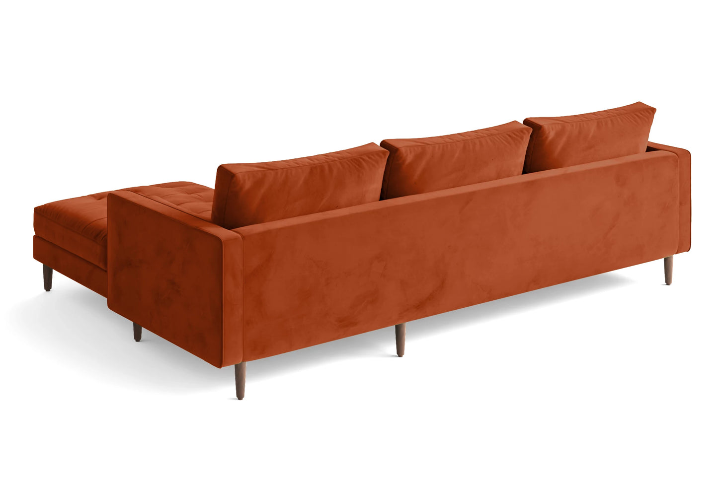 Gela 3 Seater Left Hand Facing Chaise Lounge Corner Sofa Orange Velvet