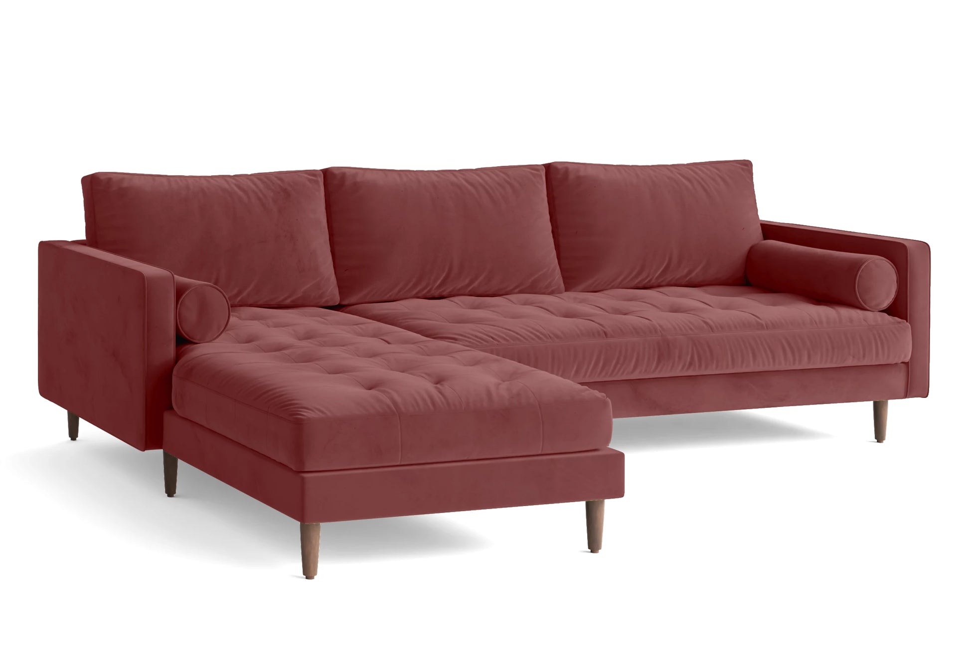 Gela 3 Seater Left Hand Facing Chaise Lounge Corner Sofa Pink Velvet