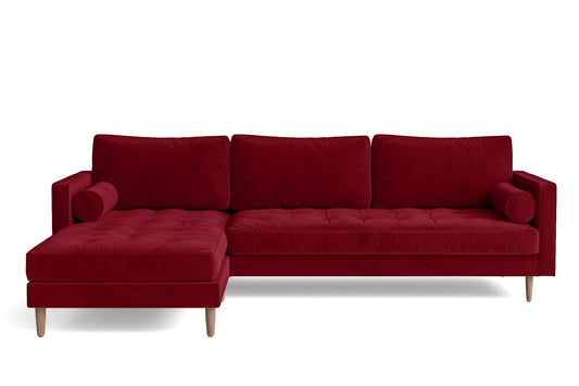 Gela 3 Seater Left Hand Facing Chaise Lounge Corner Sofa Red Velvet