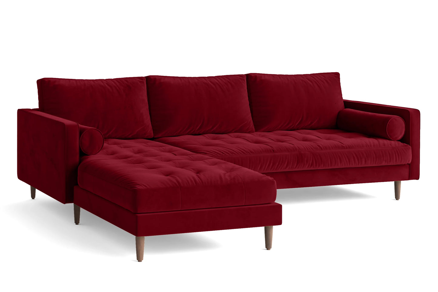 Gela 3 Seater Left Hand Facing Chaise Lounge Corner Sofa Red Velvet