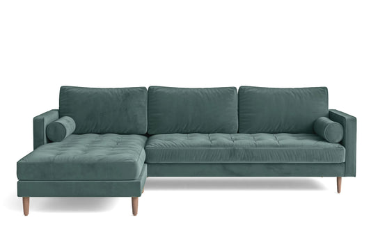 Gela 3 Seater Left Hand Facing Chaise Lounge Corner Sofa Teal Velvet