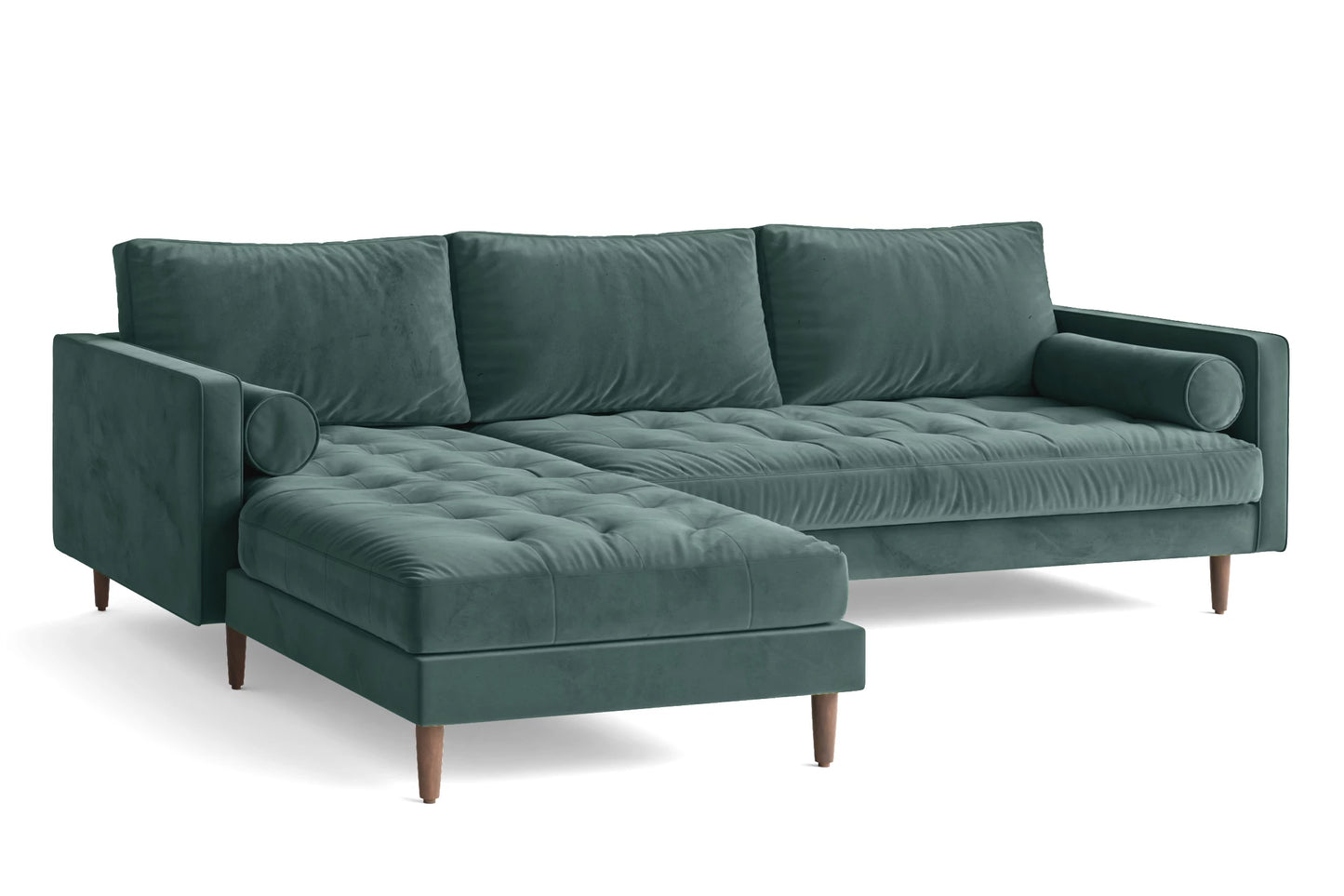 Gela 3 Seater Left Hand Facing Chaise Lounge Corner Sofa Teal Velvet