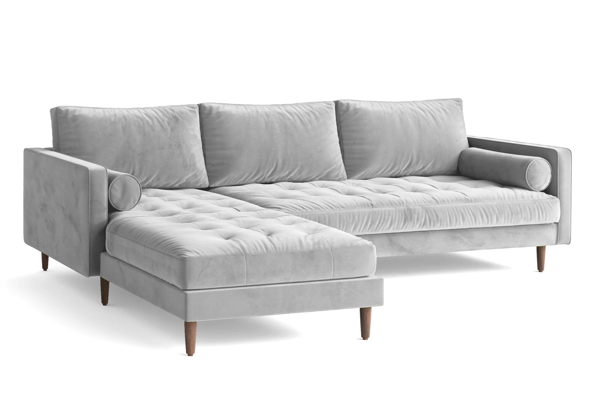 Gela 3 Seater Left Hand Facing Chaise Lounge Corner Sofa White Velvet