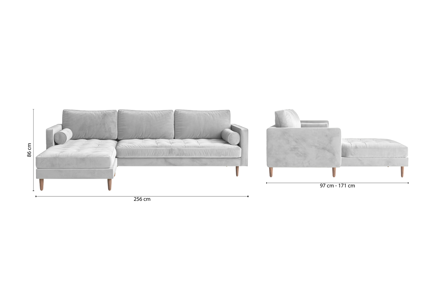 Gela 3 Seater Left Hand Facing Chaise Lounge Corner Sofa White Velvet