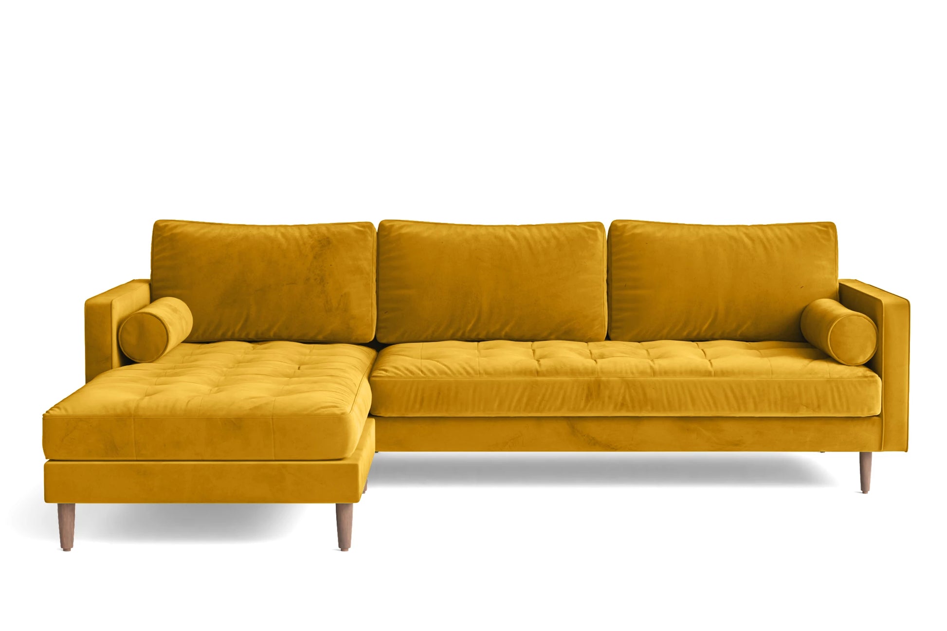 Gela 3 Seater Left Hand Facing Chaise Lounge Corner Sofa Yellow Velvet