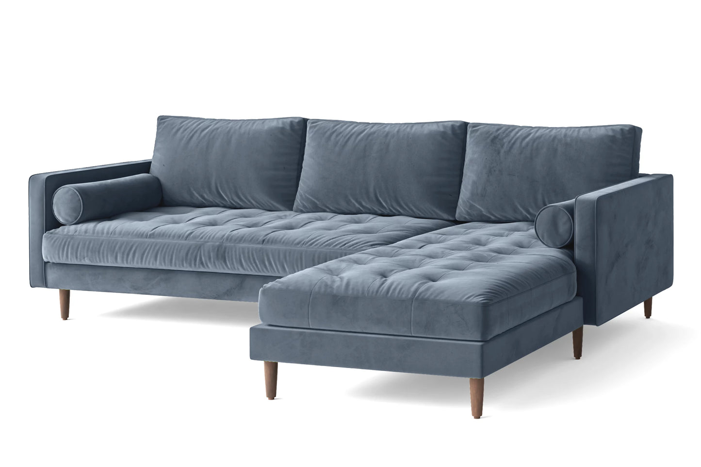 Gela 3 Seater Right Hand Facing Chaise Lounge Corner Sofa Baby Blue Velvet