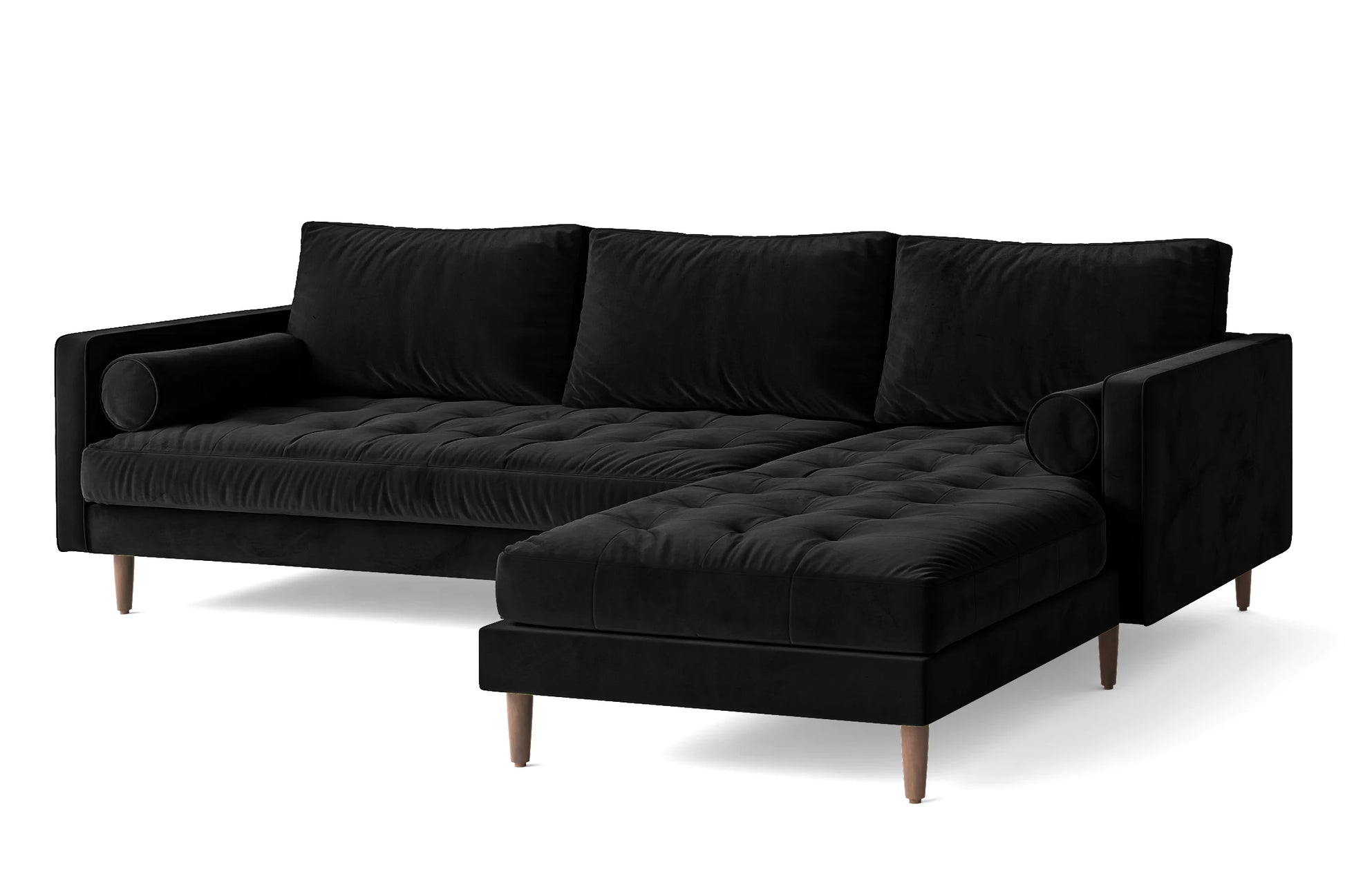 Gela 3 Seater Right Hand Facing Chaise Lounge Corner Sofa Black Velvet