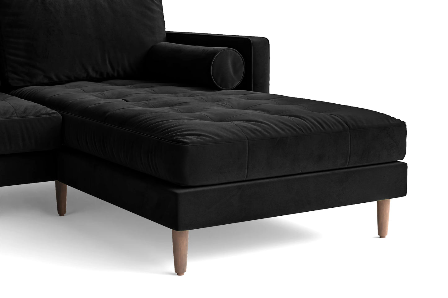 Gela 3 Seater Right Hand Facing Chaise Lounge Corner Sofa Black Velvet