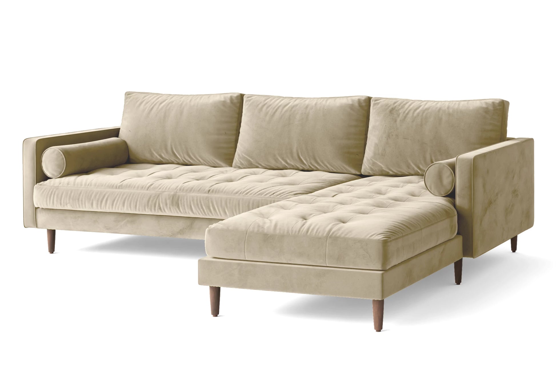 Gela 3 Seater Right Hand Facing Chaise Lounge Corner Sofa Cream Velvet