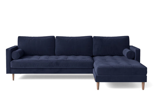 Gela 3 Seater Right Hand Facing Chaise Lounge Corner Sofa Dark Blue Velvet