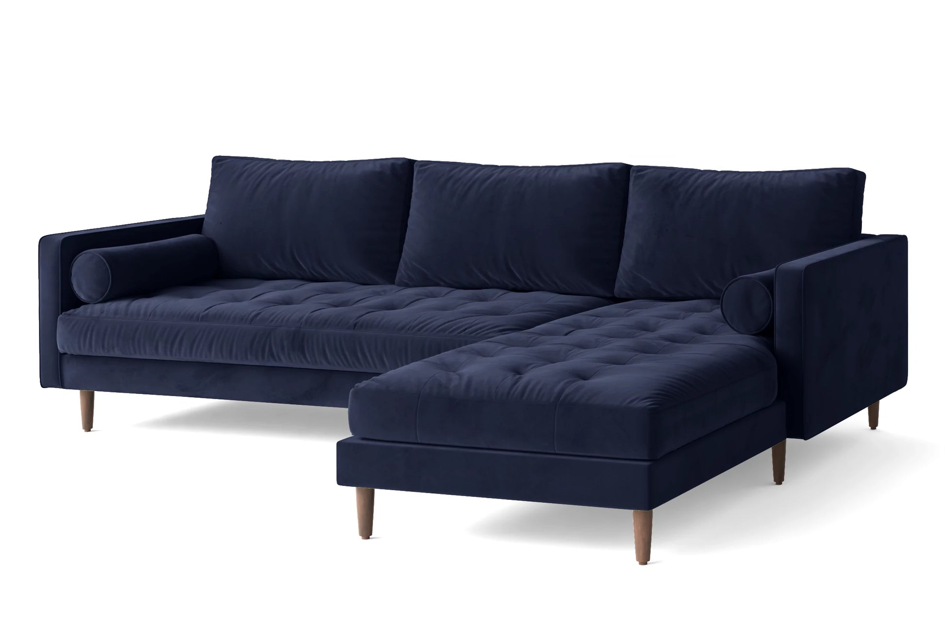 Gela 3 Seater Right Hand Facing Chaise Lounge Corner Sofa Dark Blue Velvet