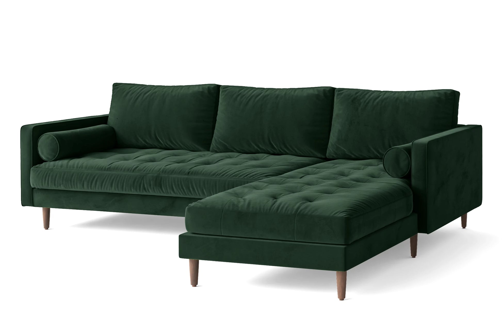 Gela 3 Seater Right Hand Facing Chaise Lounge Corner Sofa Green Velvet