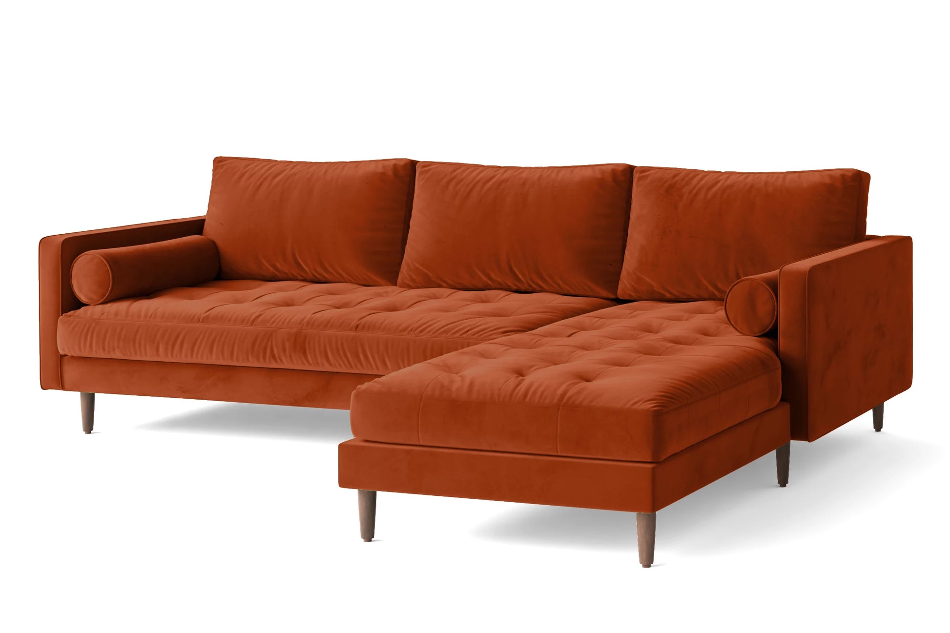 Gela 3 Seater Right Hand Facing Chaise Lounge Corner Sofa Orange Velvet