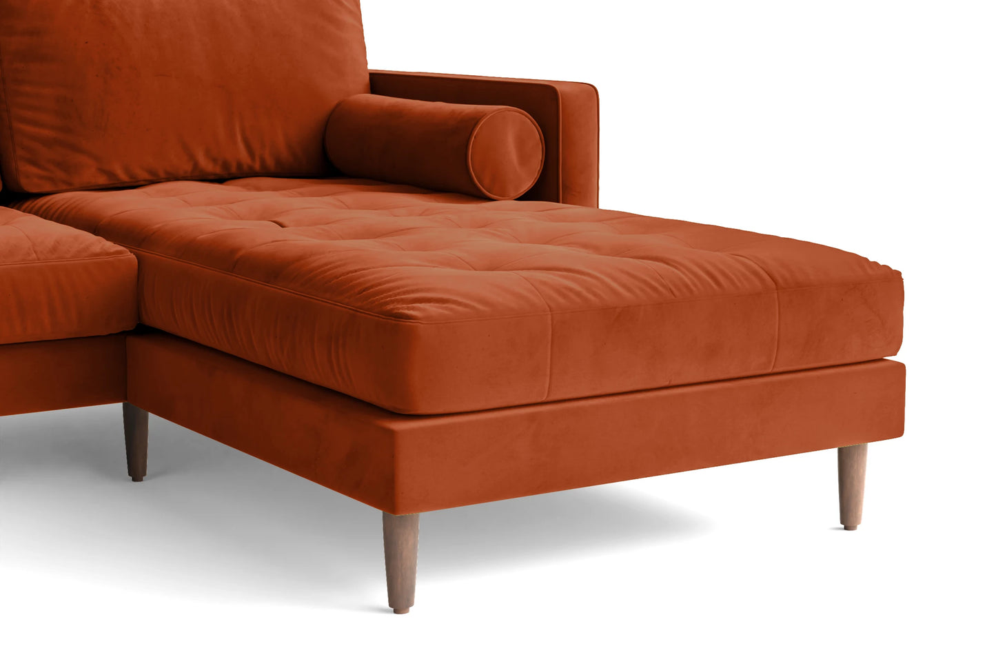 Gela 3 Seater Right Hand Facing Chaise Lounge Corner Sofa Orange Velvet