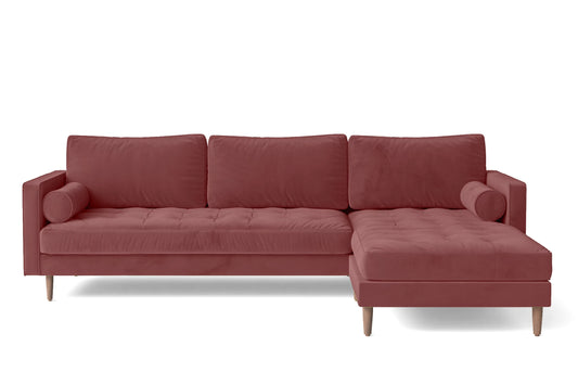 Gela 3 Seater Right Hand Facing Chaise Lounge Corner Sofa Pink Velvet