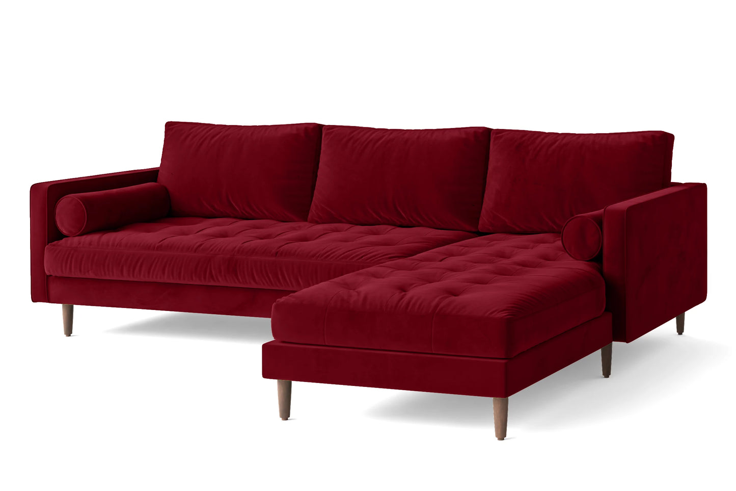 Gela 3 Seater Right Hand Facing Chaise Lounge Corner Sofa Red Velvet