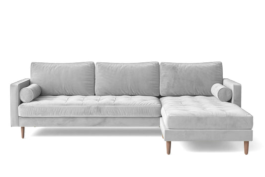 Gela 3 Seater Right Hand Facing Chaise Lounge Corner Sofa White Velvet