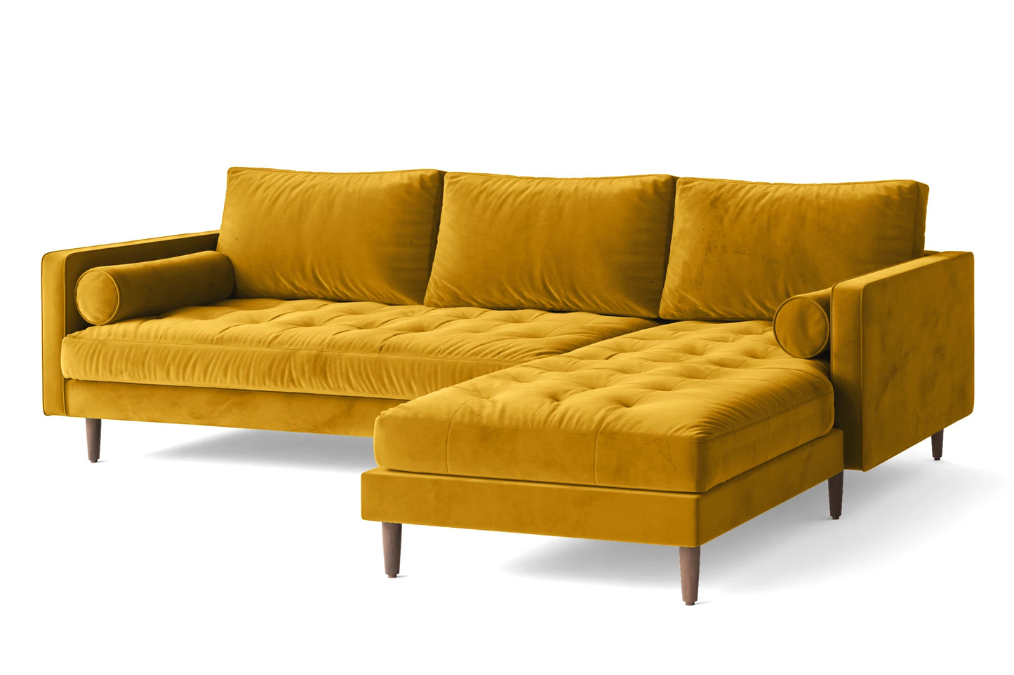 Gela 3 Seater Right Hand Facing Chaise Lounge Corner Sofa Yellow Velvet