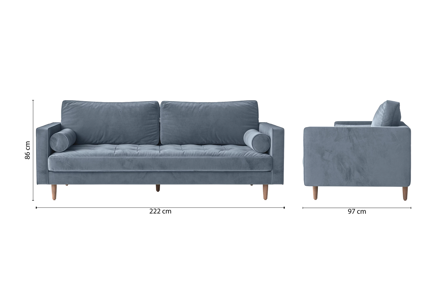 Gela 3 Seater Sofa Baby Blue Velvet