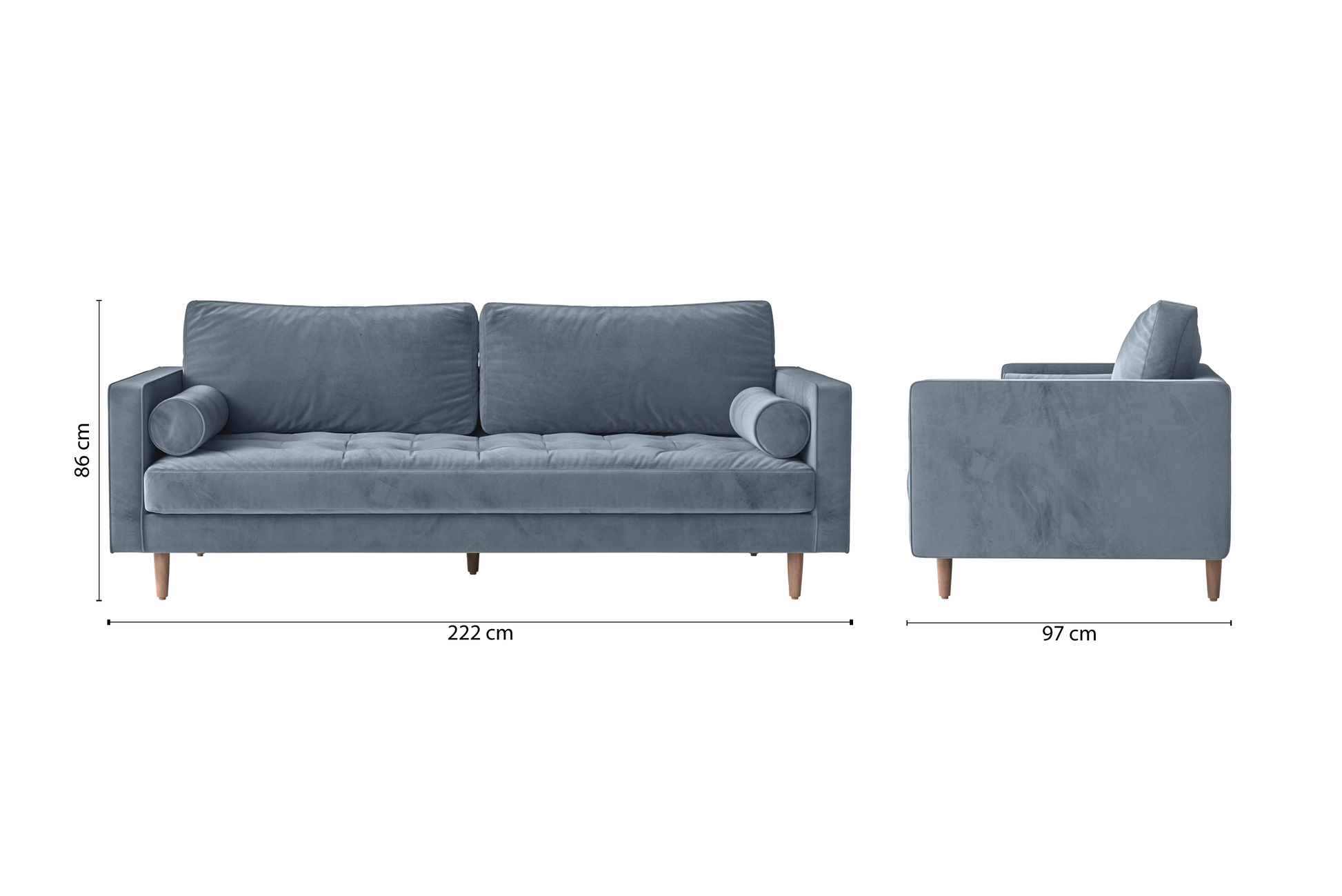 Gela 3 Seater Sofa Baby Blue Velvet