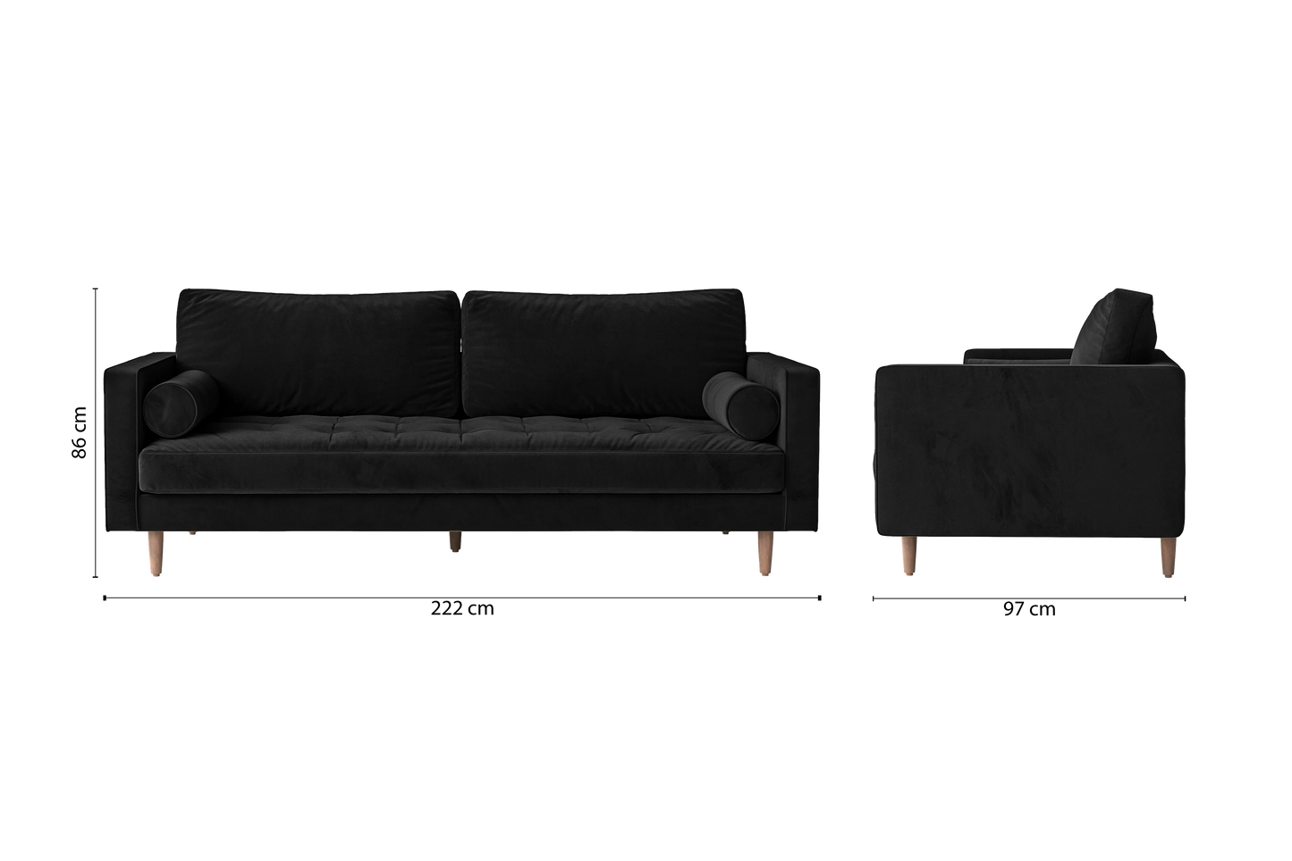 Gela 3 Seater Sofa Black Velvet