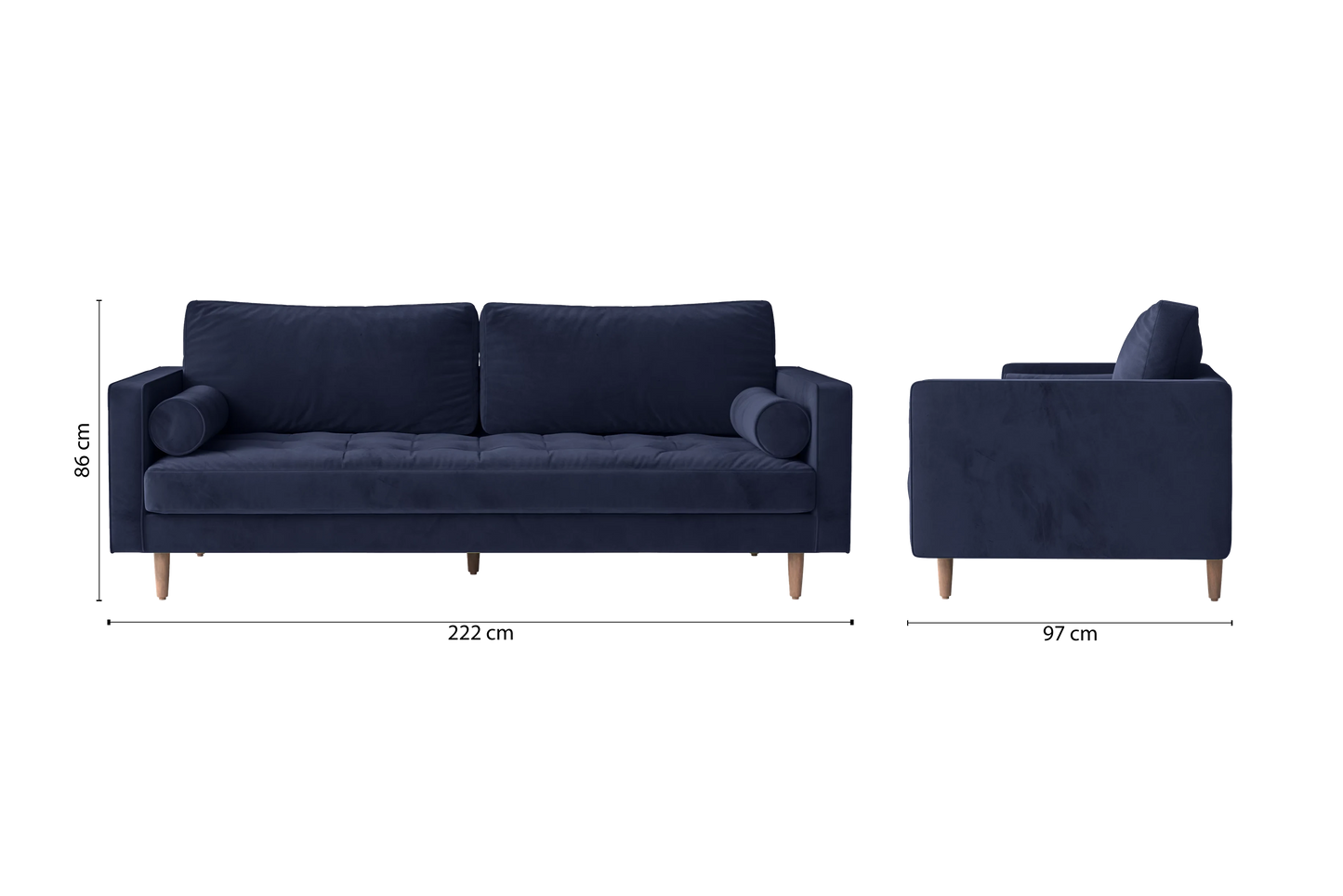 Gela 3 Seater Sofa Dark Blue Velvet