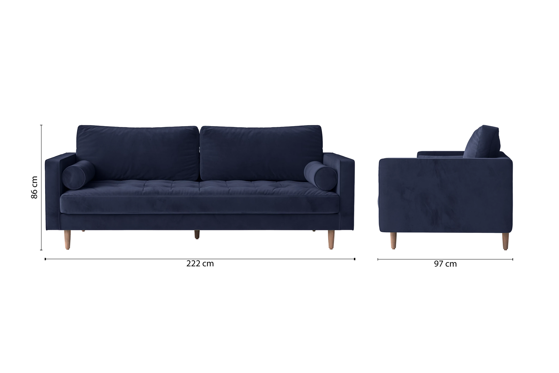 Gela 3 Seater Sofa Dark Blue Velvet