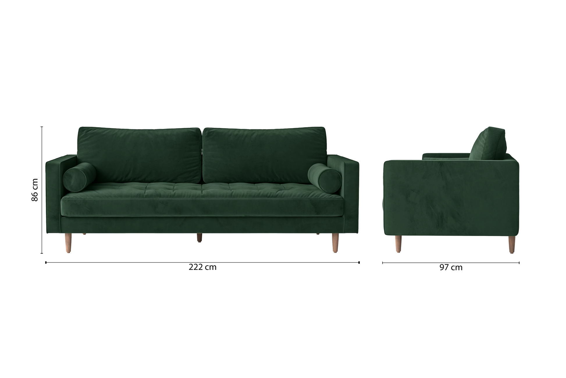 Gela 3 Seater Sofa Green Velvet