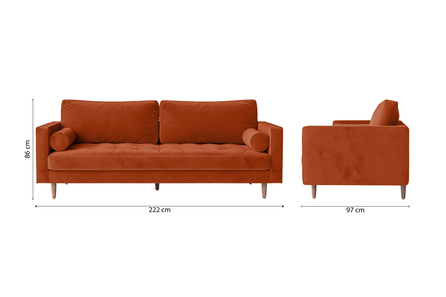 Gela 3 Seater Sofa Orange Velvet