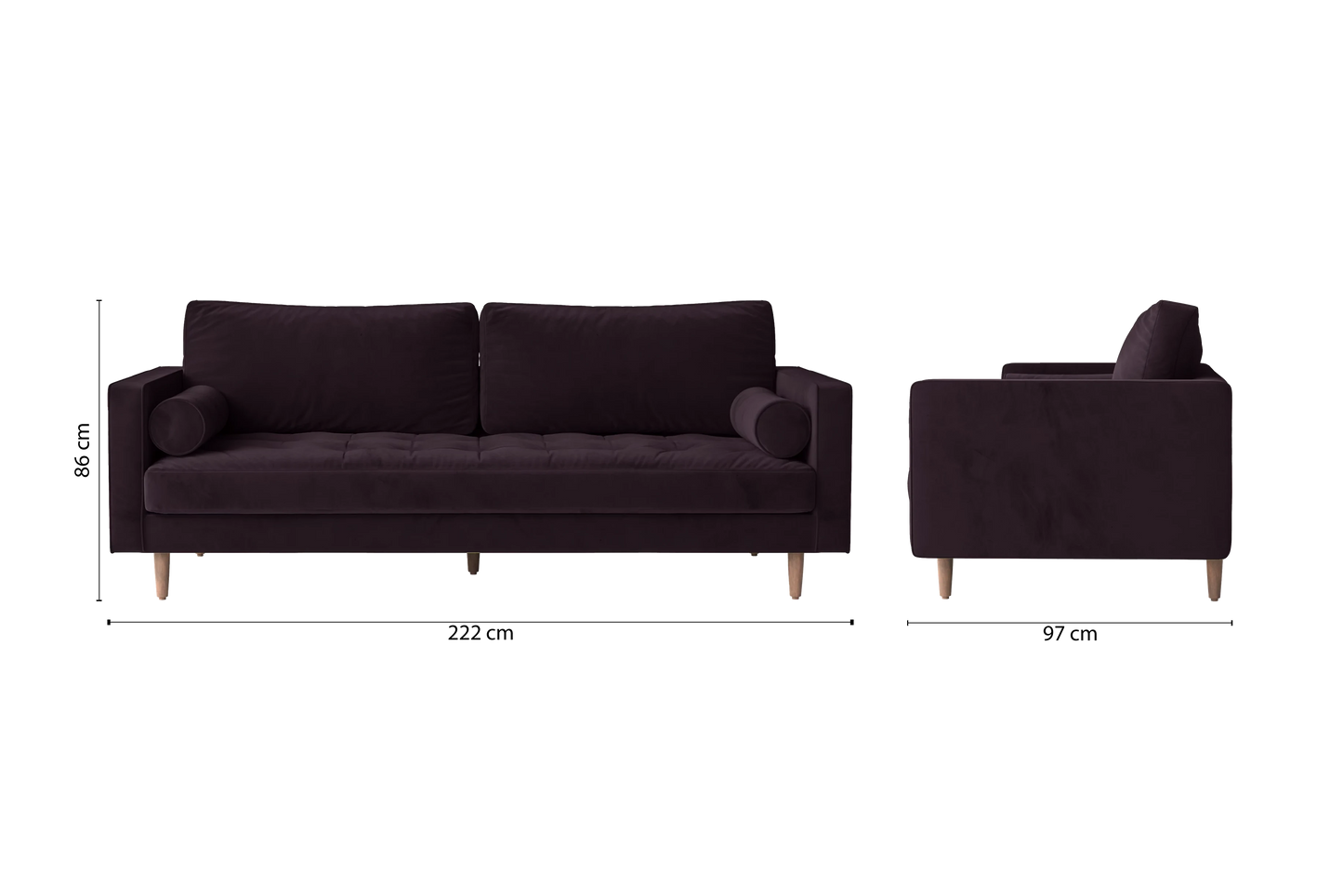 Gela 3 Seater Sofa Purple Velvet