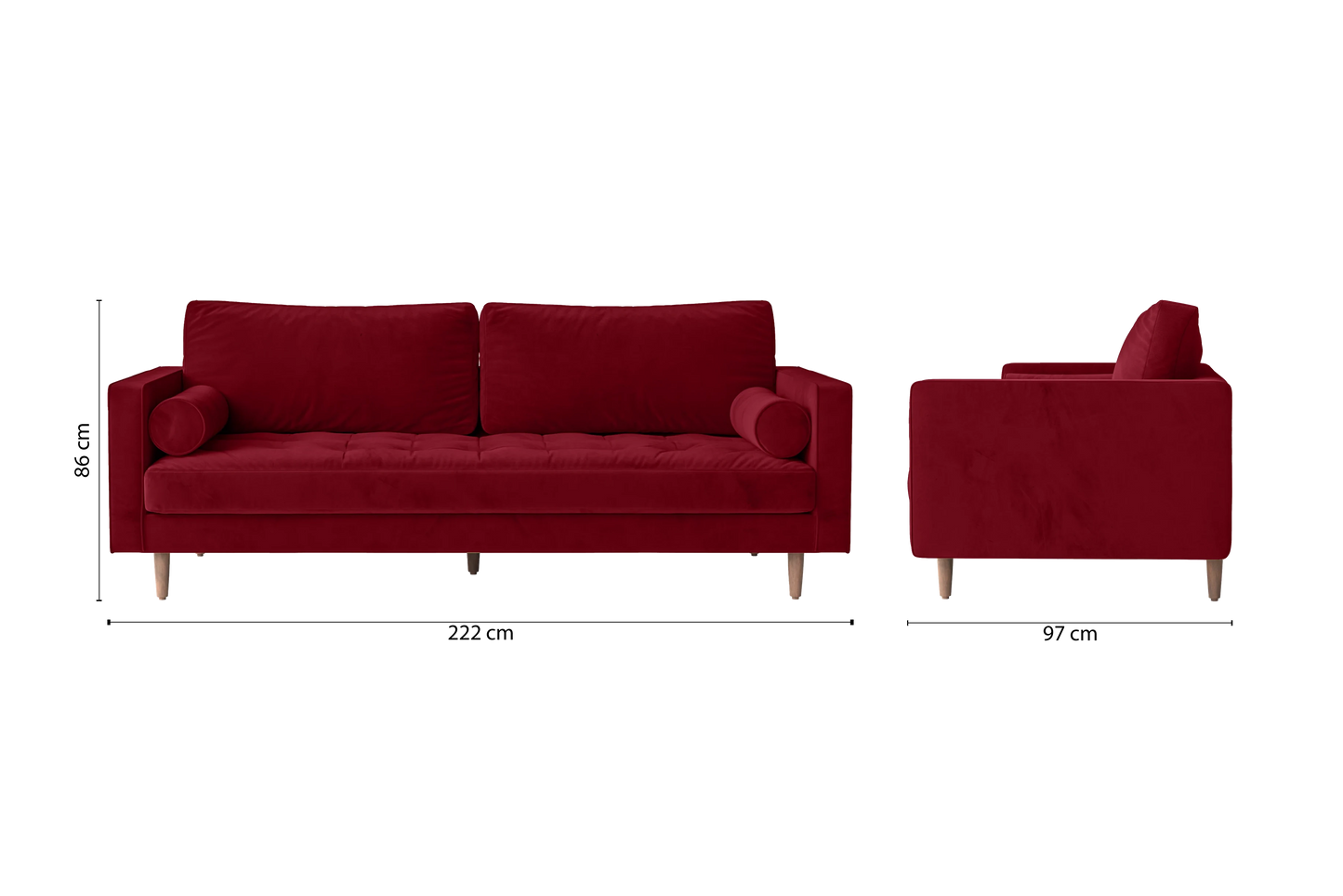 Gela 3 Seater Sofa Red Velvet