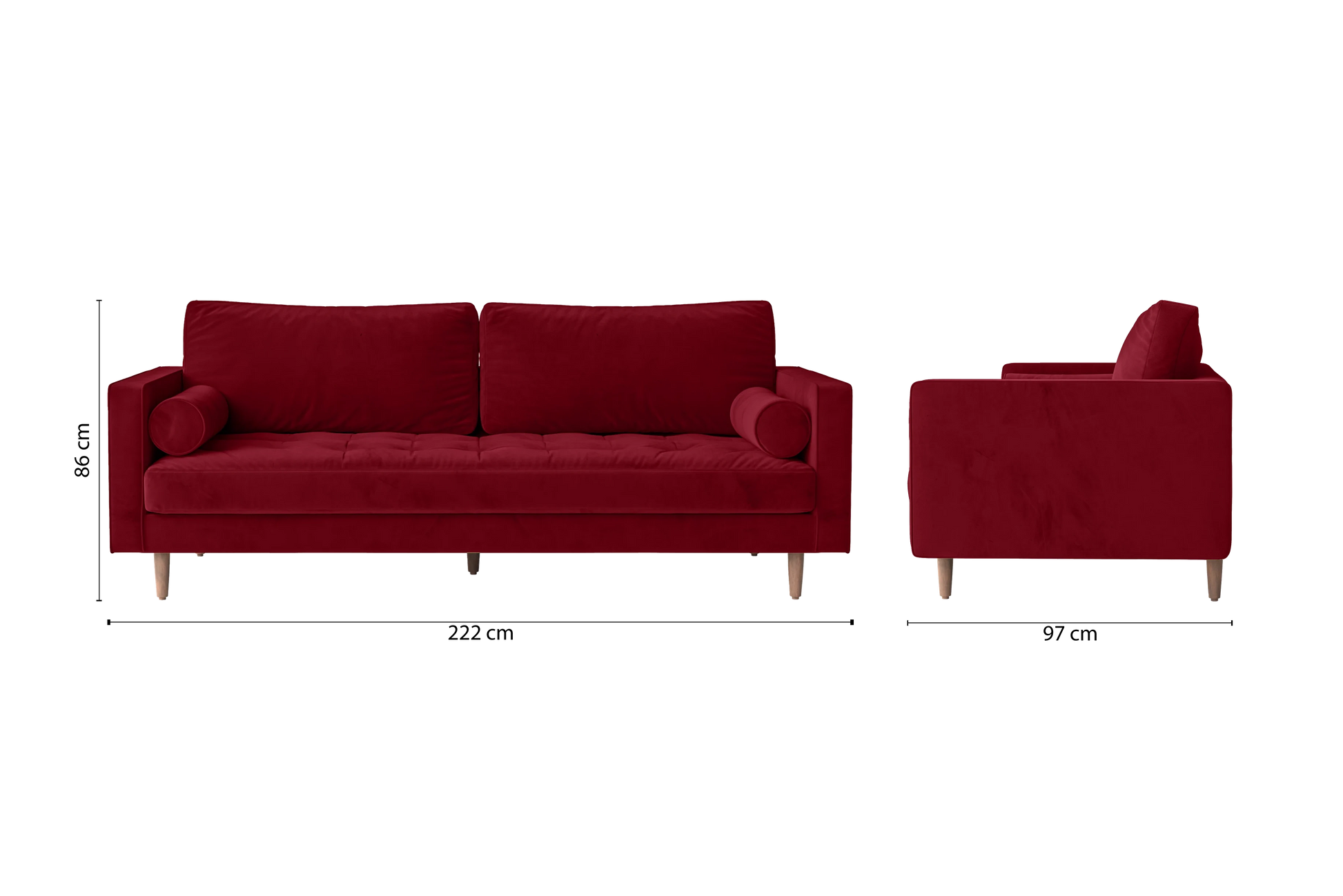 Gela 3 Seater Sofa Red Velvet