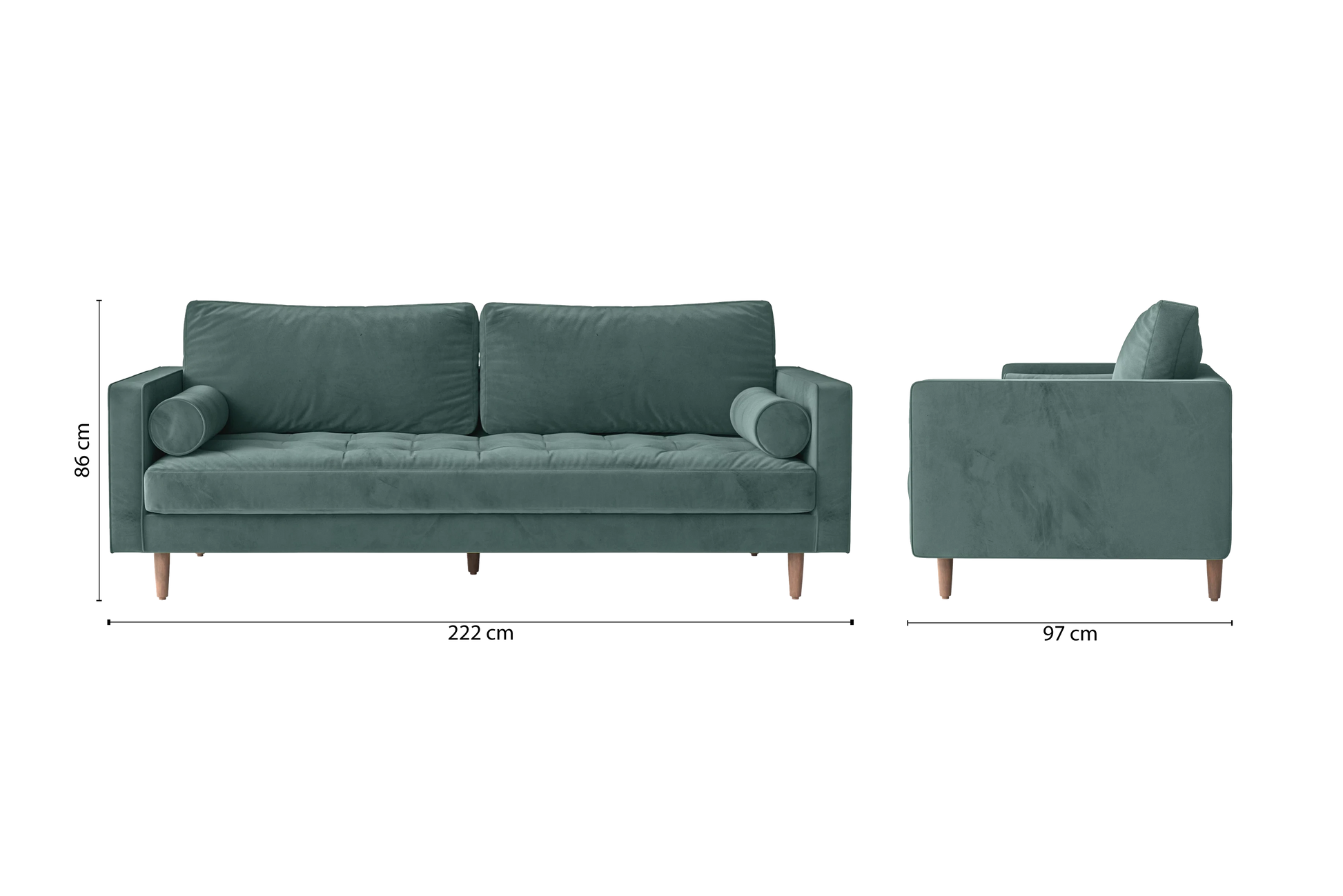 Gela 3 Seater Sofa Teal Velvet