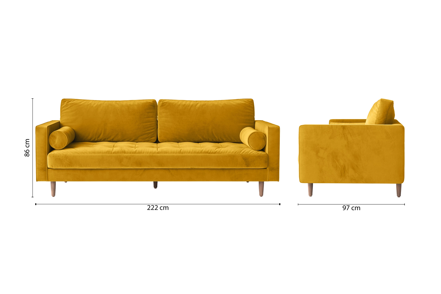 Gela 3 Seater Sofa Yellow Velvet