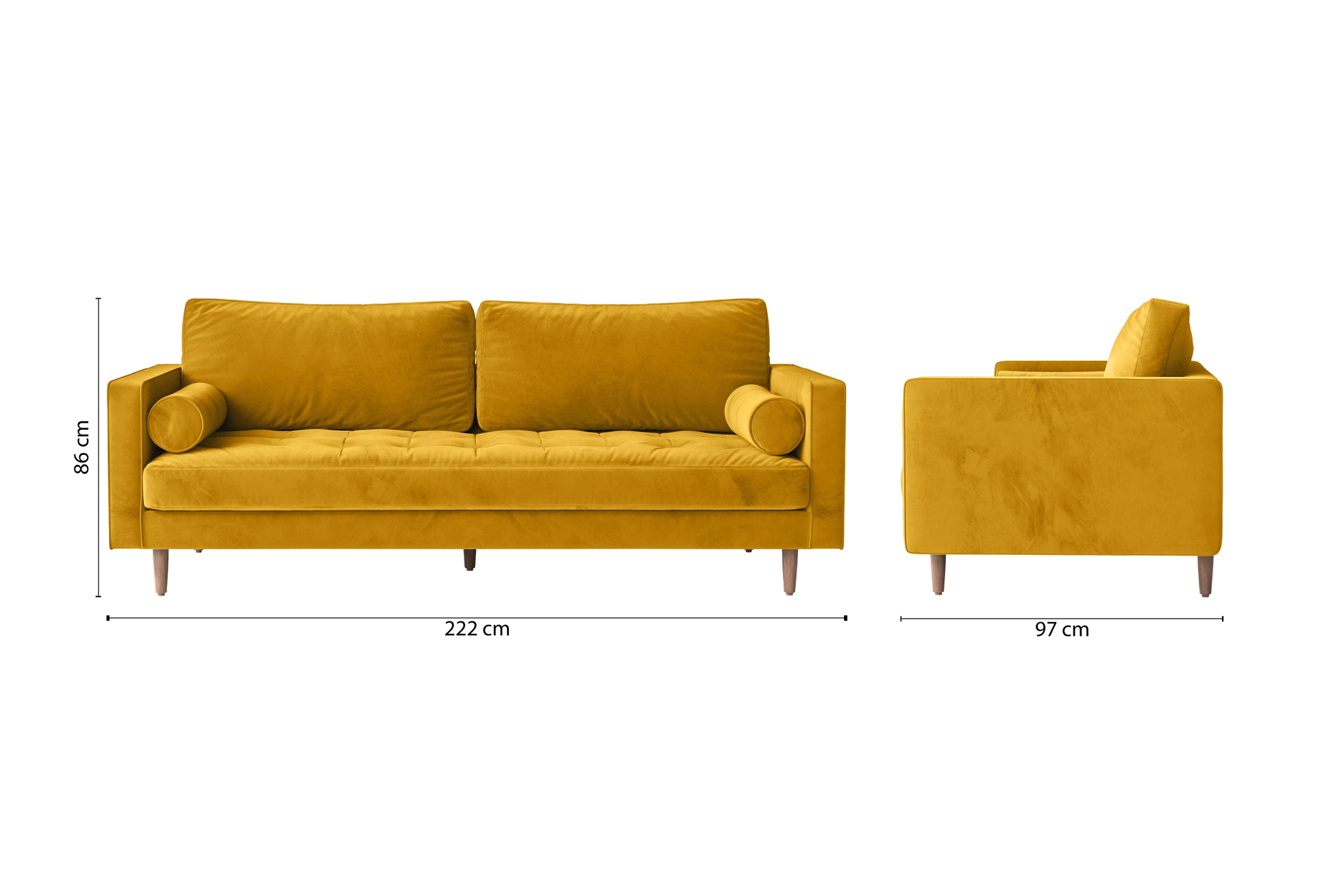 Gela 3 Seater Sofa Yellow Velvet