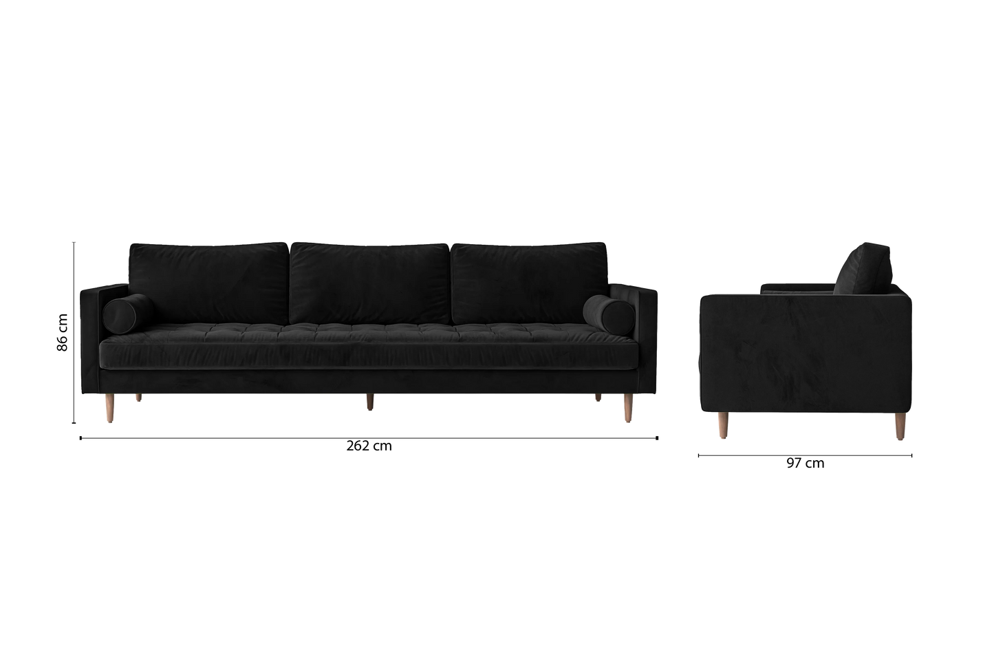 Gela 4 Seater Sofa Black Velvet