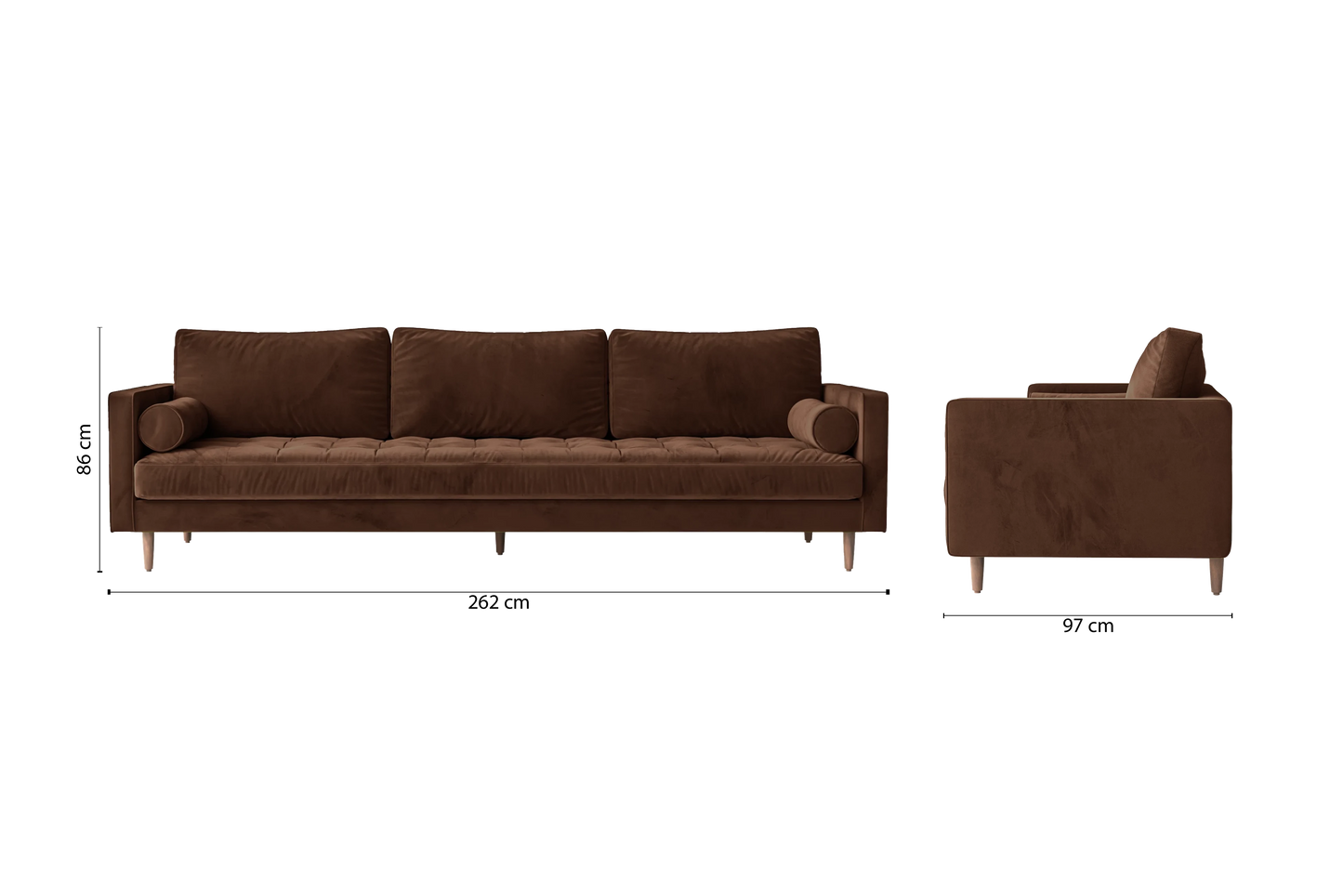 Gela 4 Seater Sofa Coffee Brown Velvet