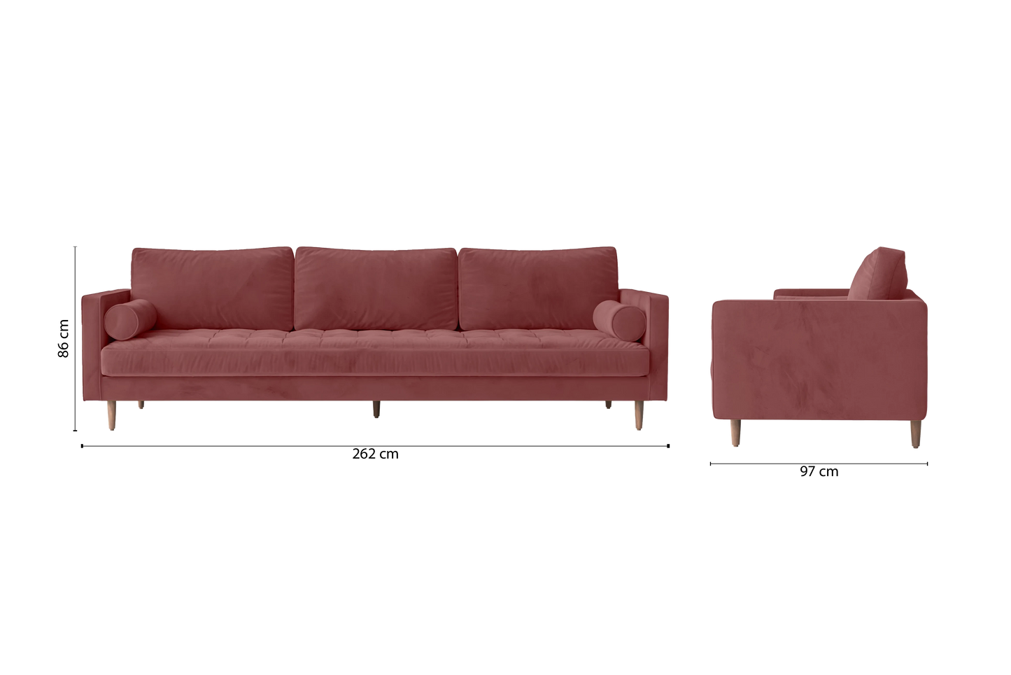 Gela 4 Seater Sofa Pink Velvet