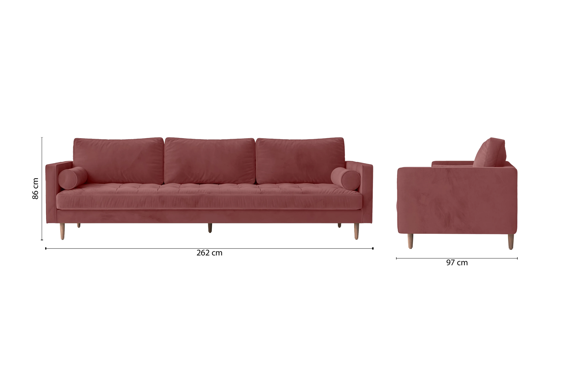 Gela 4 Seater Sofa Pink Velvet