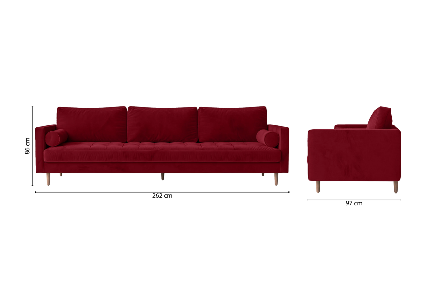 Gela 4 Seater Sofa Red Velvet