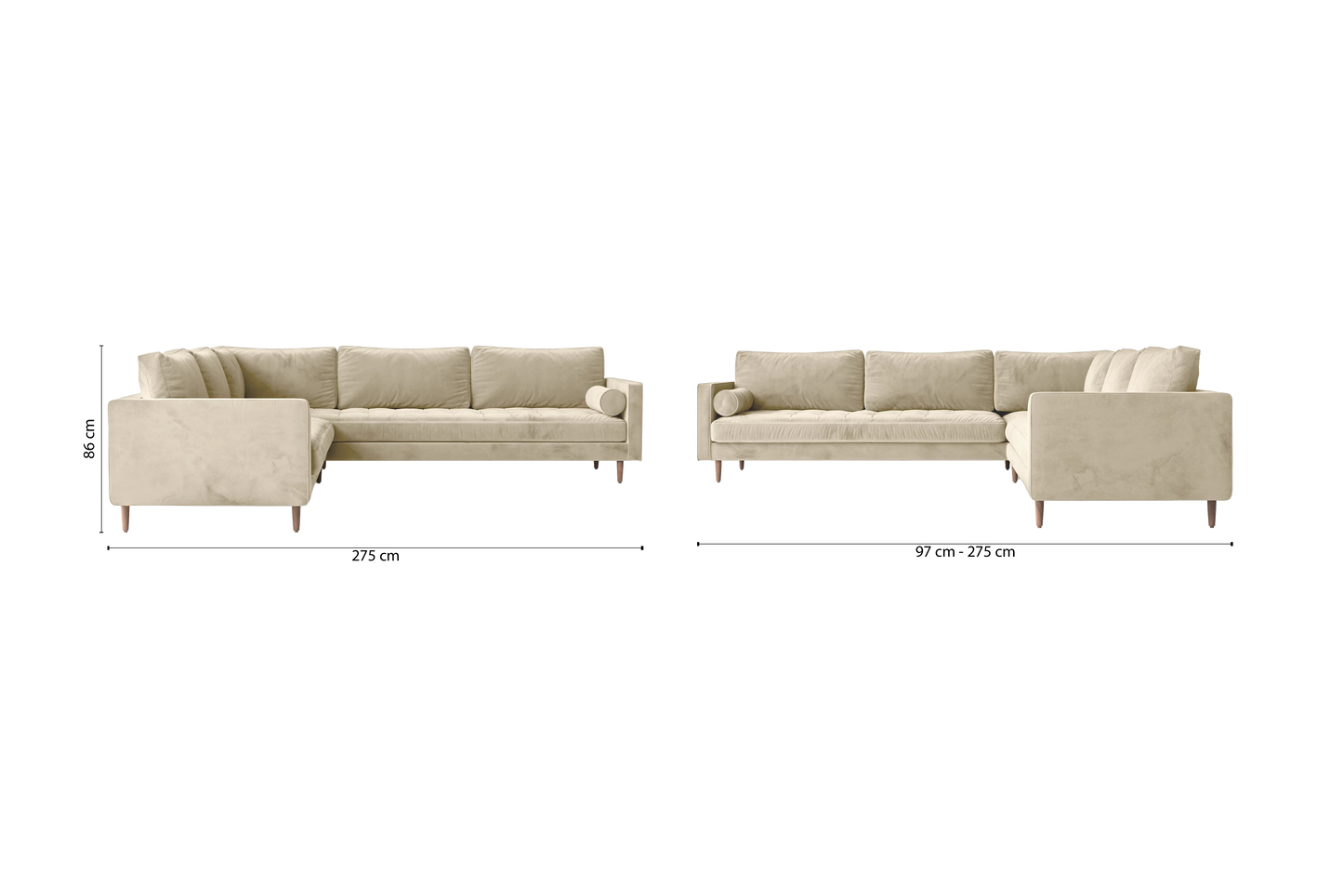 Gela 5 Seater Corner Sofa Cream Velvet